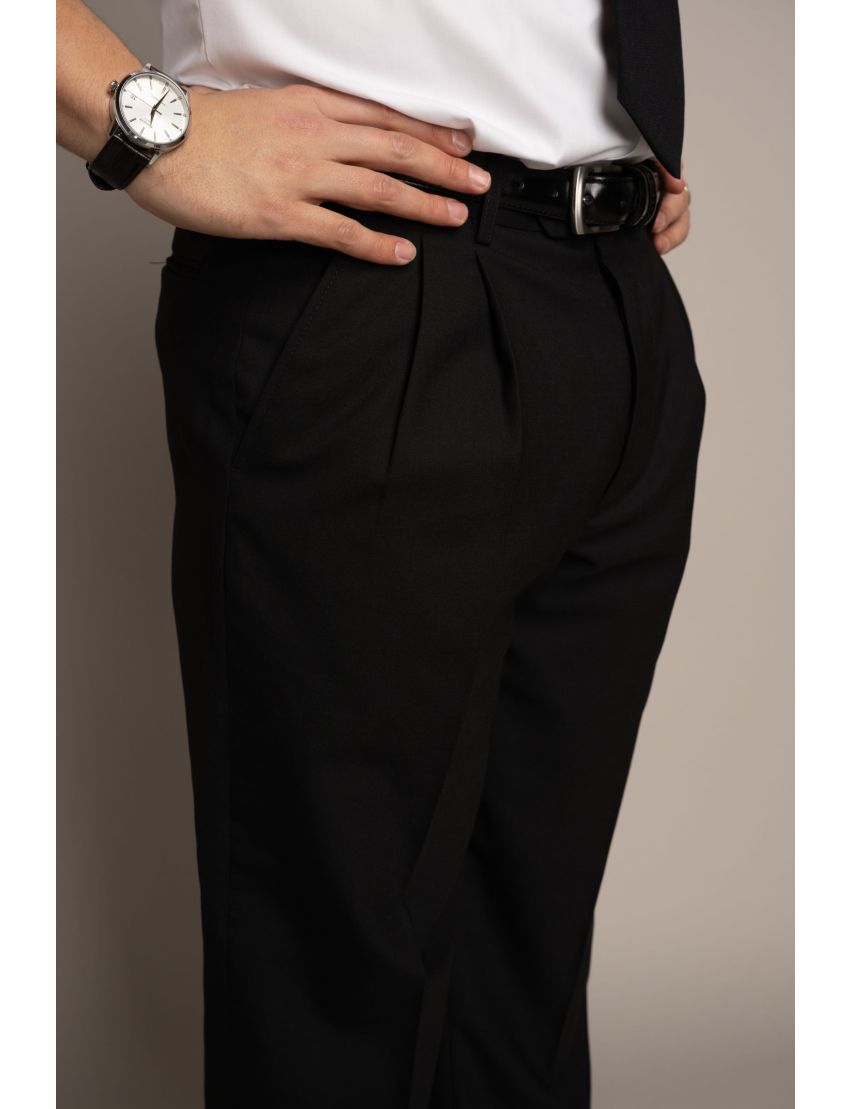 Bryce Pleated Relaxed Fit Sharkskin Jet Black Pants