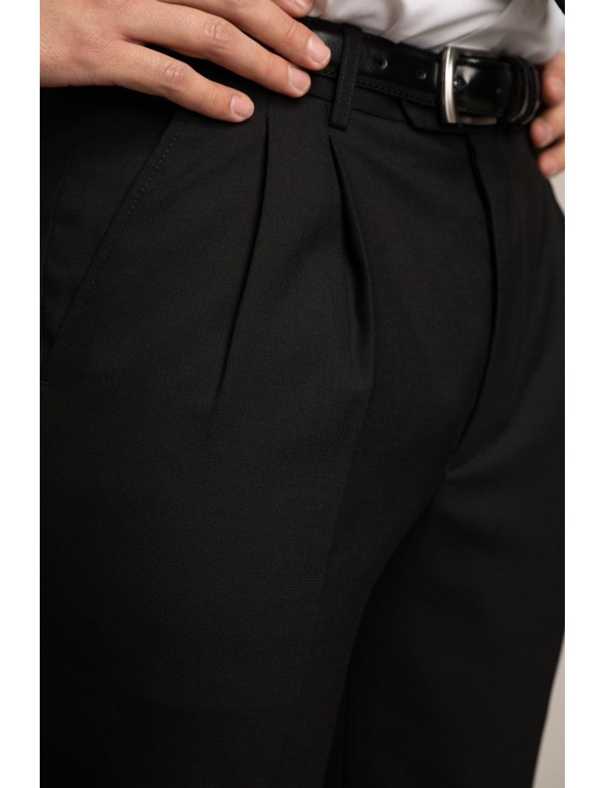Bryce Pleated Relaxed Fit Sharkskin Jet Black Pants
