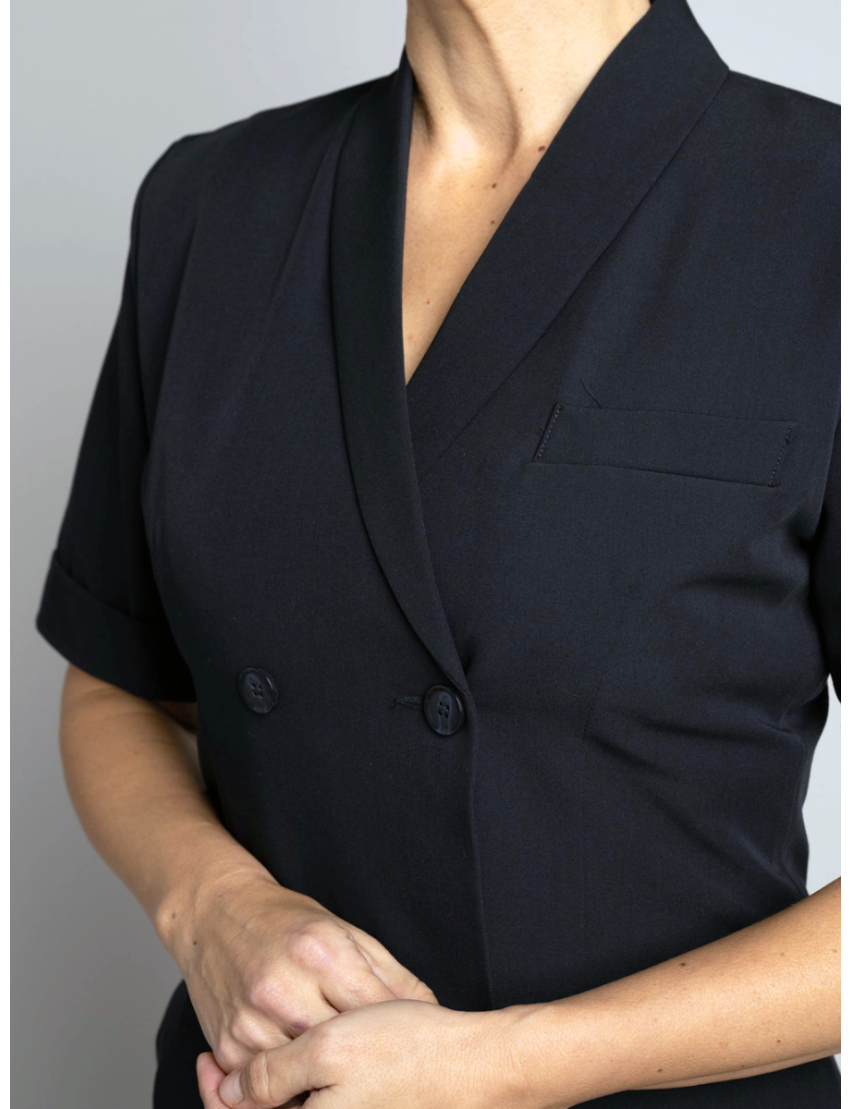 Short Sleeve Shawl Tropical Navy Dress