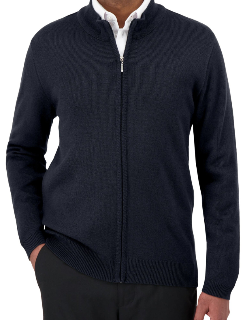 Unisex Mockneck Zip-Up Navy Cardigan